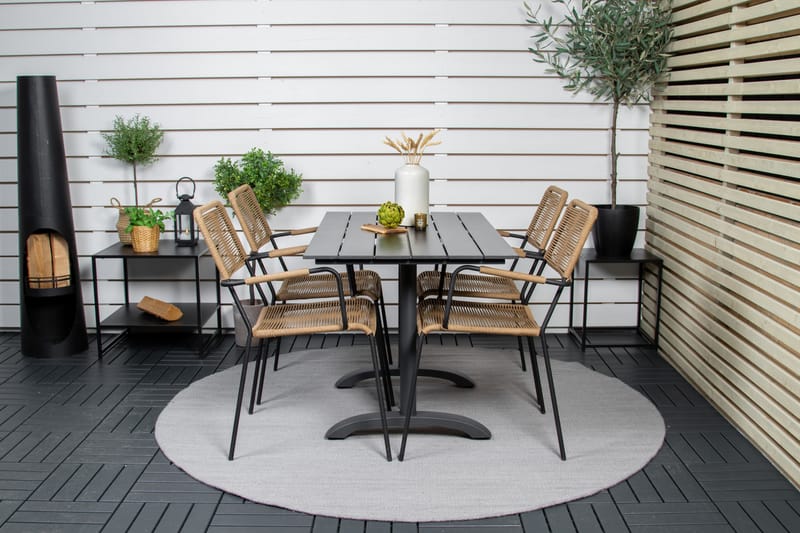 Denver Spisegruppe 120cm + 4 Lindos Karmstoler Svart - Venture Home - Hagemøbler & utemiljø - Hagegruppe - Spisegrupper hage