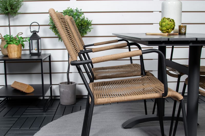 Denver Spisegruppe 120cm + 4 Lindos Karmstoler Svart - Venture Home - Hagemøbler & utemiljø - Hagegruppe - Spisegrupper hage