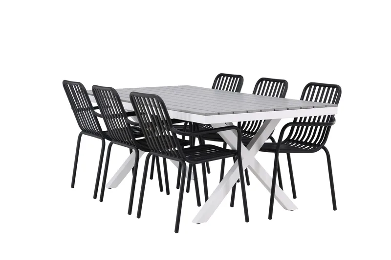 Garcia Spisegruppe 200 cm + 6 Peking Karmstoler, Svart/Grå