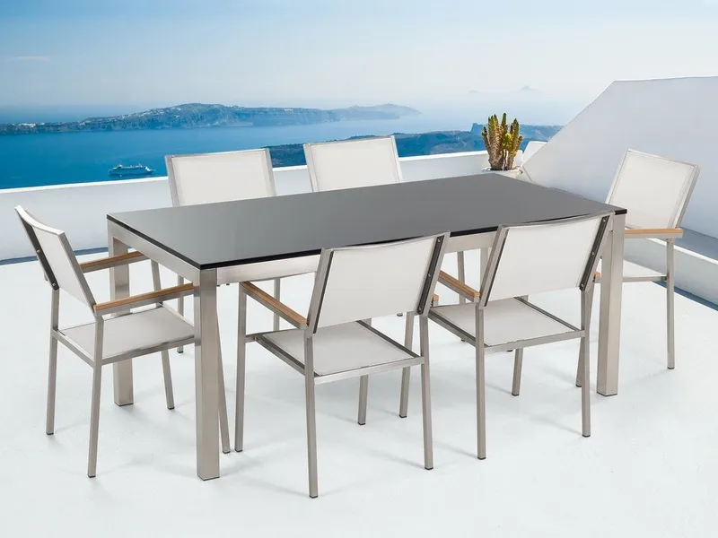 Grosseto Hagegruppe Med Bord + 6 Stoler, Svart