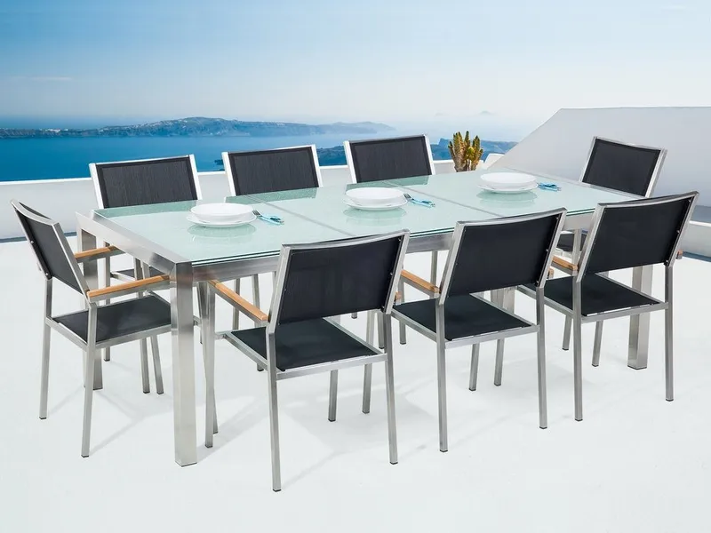 Grosseto Hagegruppe Med Bord + 8 Stoler, Svart