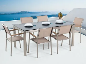 Grosseto Hagegruppe Med Bord + 6 Stoler - Beige - Hagemøbler & utemiljø - Hagegruppe - Spisegrupper hage