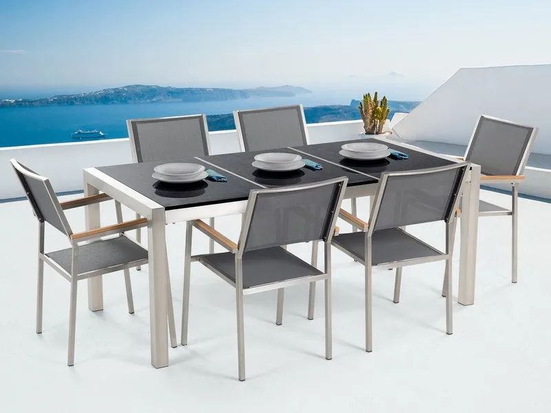 Grosseto Hagegruppe Med Bord + 6 Stoler, Svart