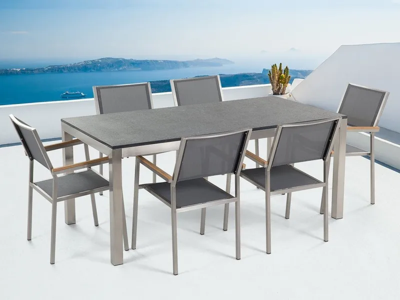 Grosseto Hagegruppe Med Bord + Stoler 6 stk, Grå