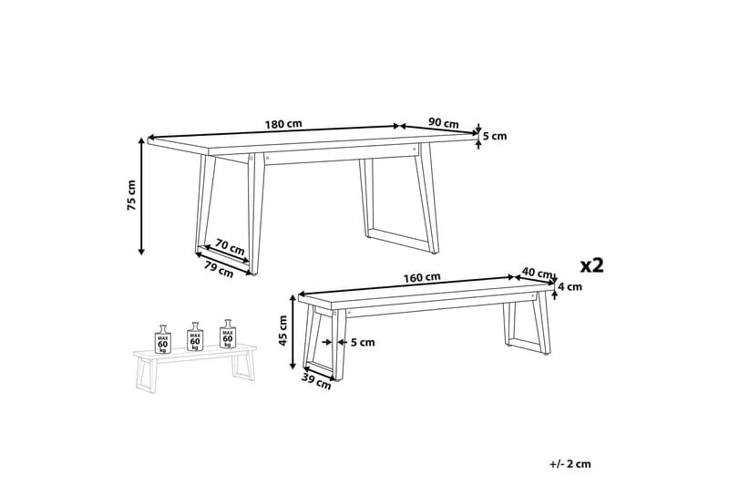 Hagemøbelsett av bord og 2 benker grå ORIA - Grå - Hagemøbler & utemiljø - Hagegruppe - Spisegrupper hage