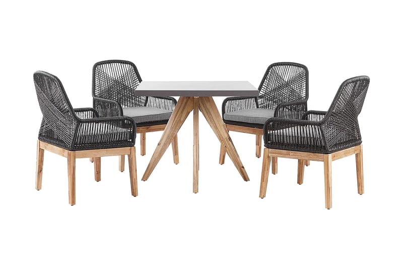 Hagesett med bord og 4 stoler svart/grå OLBIA, Grå