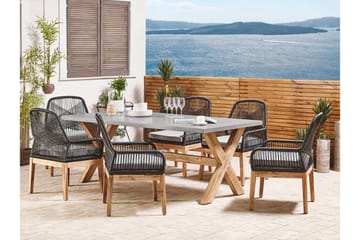 Hagesett med bord og 6 stoler svart/grå OLBIA - Grå - Hagemøbler & utemiljø - Hagegruppe - Spisegrupper hage