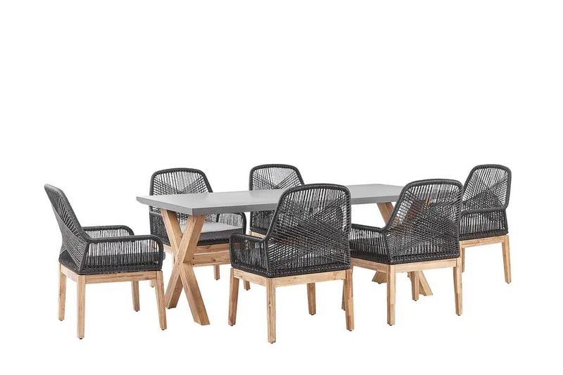Hagesett med bord og 6 stoler svart/grå OLBIA, Grå