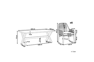 Hagesett med bord og 6 stoler svart/grå OLBIA - Grå - Hagemøbler & utemiljø - Hagegruppe - Spisegrupper hage