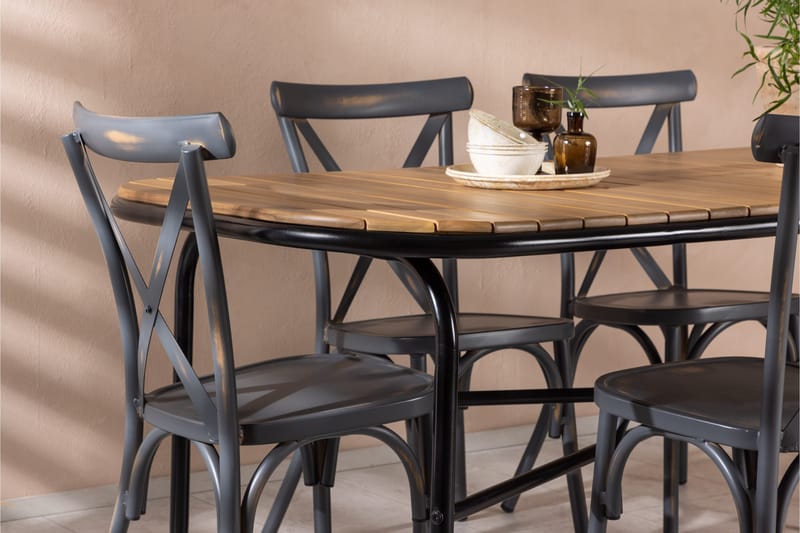 Holmbeck Spisegruppe 200 cm + 6 Tablas Spisestoler - Brun/Mørkegrå - Hagemøbler & utemiljø - Hagegruppe - Spisegrupper hage