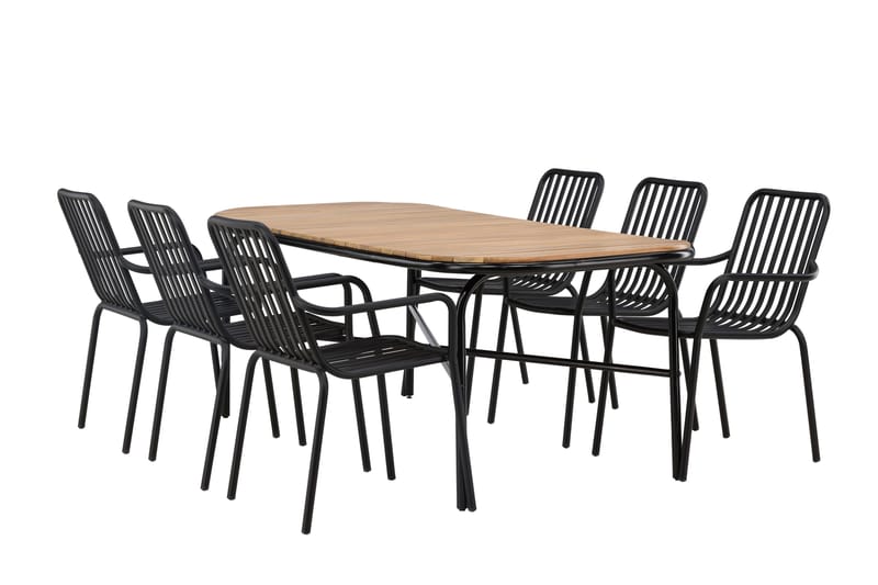 Holmbeck Spisegruppe 200 cm + 6 Peking Karmstoler, Svart/Brun