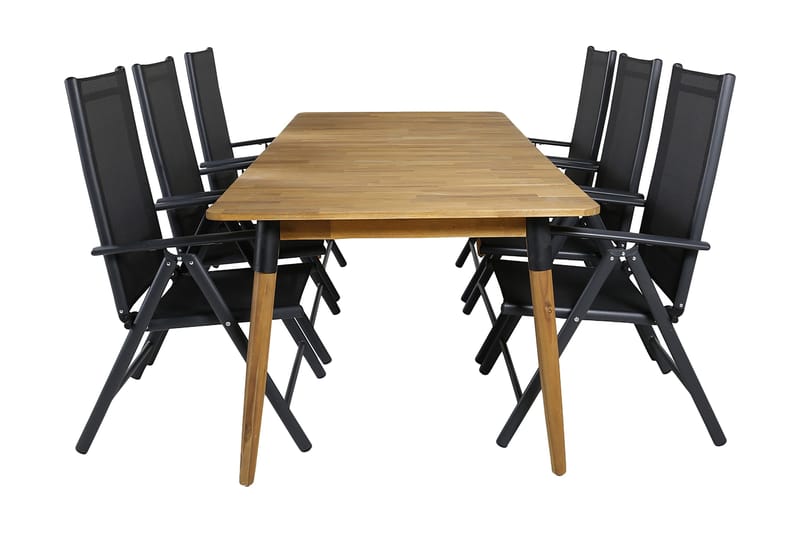 Julian Spisegruppe 210cm + 6 Break Posisjonsstoler, Svart