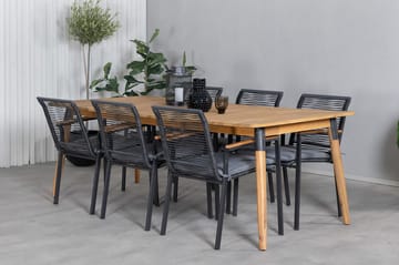 Julian Spisegruppe 210cm + 6 Dallas Spisestoler - Svart/Natur - Hagemøbler & utemiljø - Hagegruppe - Spisegrupper hage