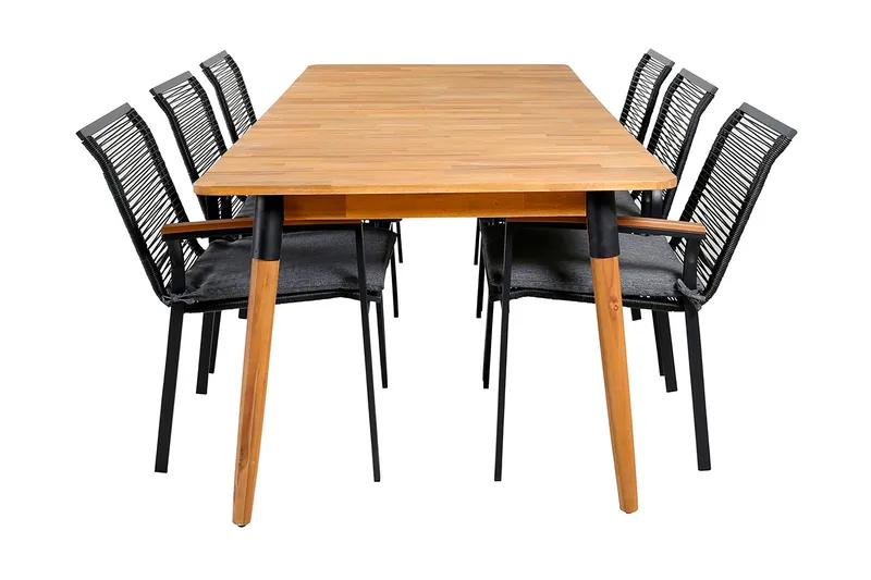 Julian Spisegruppe 210cm + 6 Dallas Spisestoler, Svart/Natur