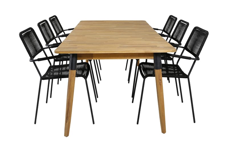 Julian Spisegruppe 210cm + 6 Lindos Karmstoler, Svart/Natur