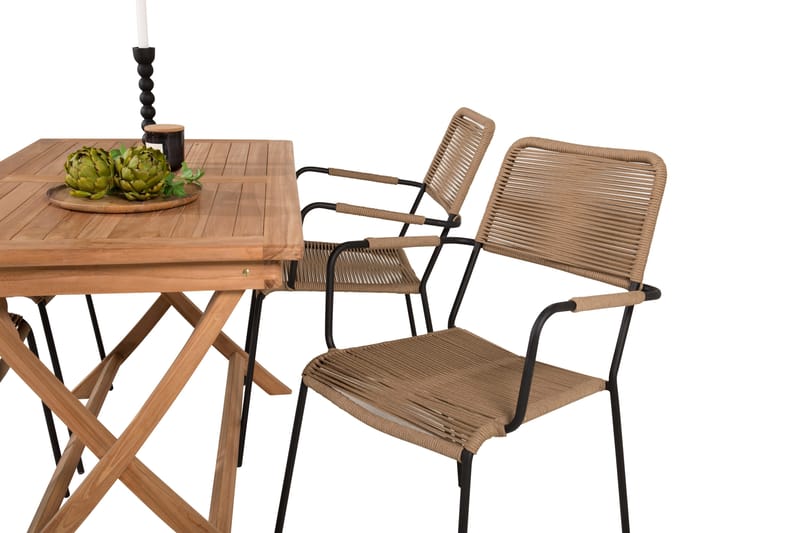 Kenya Spisegruppe 120 cm + 4 Lindos Karmstoler - Svart/Beige - Hagemøbler & utemiljø - Hagegruppe - Spisegrupper hage