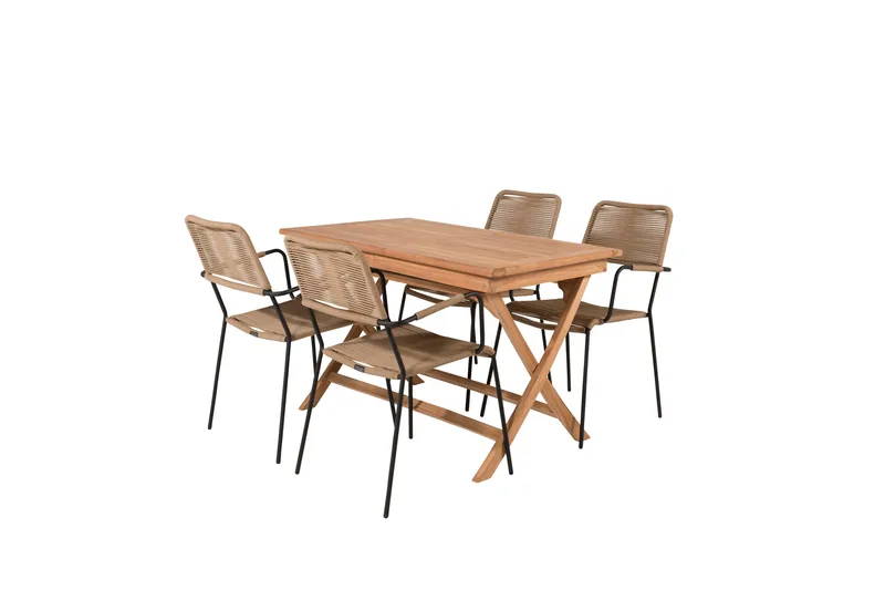 Kenya Spisegruppe 120 cm + 4 Lindos Karmstoler, Svart/Beige