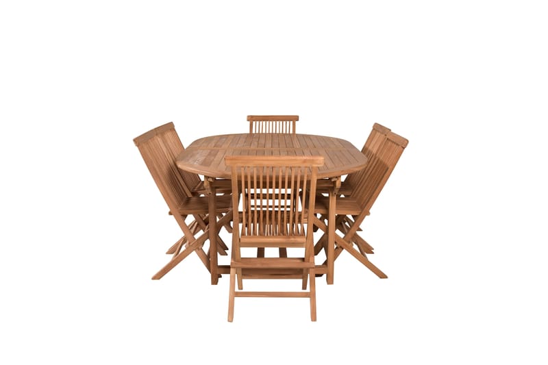 Kenya Spisegruppe 180-240x120 cm + 6 Kenya Sammenleggbar Stol, Brun