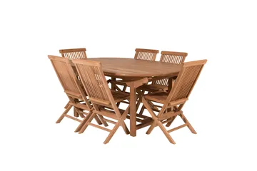 Kenya Spisegruppe 180-240x120 cm + 6 Kenya Sammenleggbar Stol - Brun - Hagemøbler & utemiljø - Hagegruppe - Spisegrupper hage