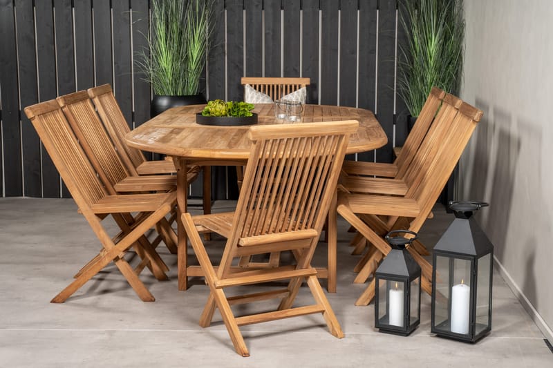 Kenya Spisegruppe 180-240x120 cm + 8 Kenya Sammenleggbar Stol - Brun - Hagemøbler & utemiljø - Hagegruppe - Spisegrupper hage