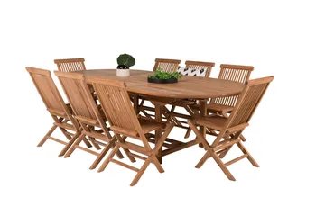 Kenya Spisegruppe 180-240x120 cm + 8 Kenya Sammenleggbar Stol - Brun - Hagemøbler & utemiljø - Hagegruppe - Spisegrupper hage