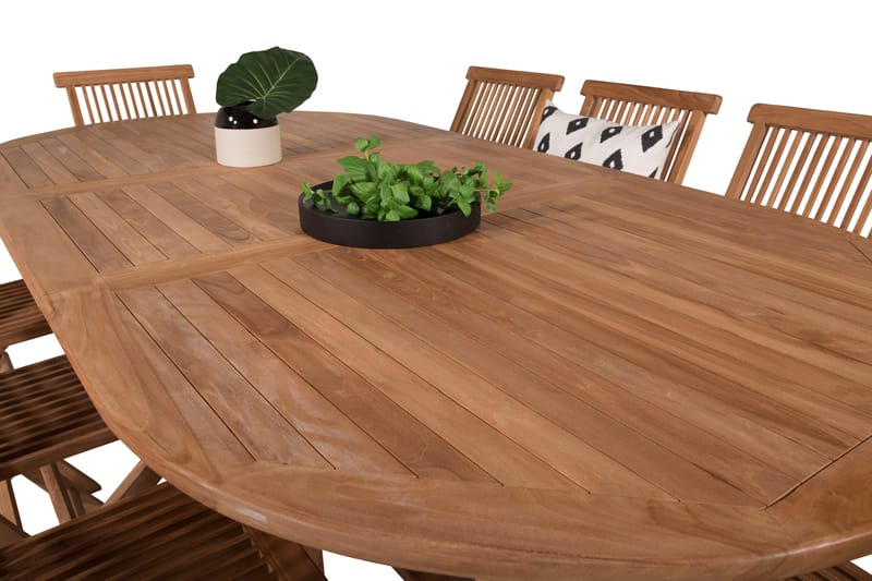 Kenya Spisegruppe 180-240x120 cm + 8 Kenya Sammenleggbar Stol - Brun - Hagemøbler & utemiljø - Hagegruppe - Spisegrupper hage