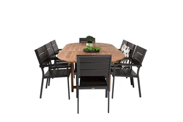 Kenya Spisegruppe 180-240x120 cm + 8 Levels Stablebar Stol - Svart/Brun - Hagemøbler & utemiljø - Hagegruppe - Spisegrupper hage