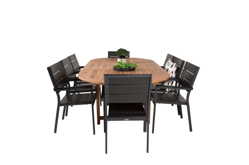 Kenya Spisegruppe 180-240x120 cm + 8 Levels Stablebar Stol - Svart/Brun - Hagemøbler & utemiljø - Hagegruppe - Spisegrupper hage