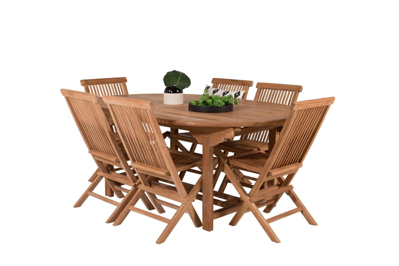 Kenya Spisegruppe 180-240x120 cm + 6 Kenya Sammenleggbar Stol - Brun - Hagemøbler & utemiljø - Hagegruppe - Spisegrupper hage