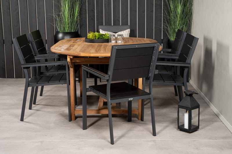 Kenya Spisegruppe 180-240x120 cm + 6 Levels Stablebar Stol - Svart/Brun - Hagemøbler & utemiljø - Hagegruppe - Spisegrupper hage