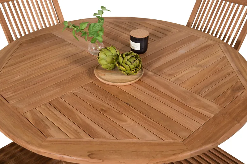 Kenya Spisegruppe Rund 120 cm + 4 Kenya Sammenleggbar Stol - Brun - Hagemøbler & utemiljø - Hagegruppe - Spisegrupper hage