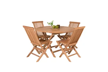 Kenya Spisegruppe Rund 120 cm + 4 Kenya Sammenleggbar Stol - Brun - Hagemøbler & utemiljø - Hagegruppe - Spisegrupper hage