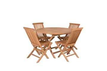 Kenya Spisegruppe Rund 120 cm + 4 Kenya Sammenleggbar Stol - Brun - Hagemøbler & utemiljø - Hagegruppe - Spisegrupper hage