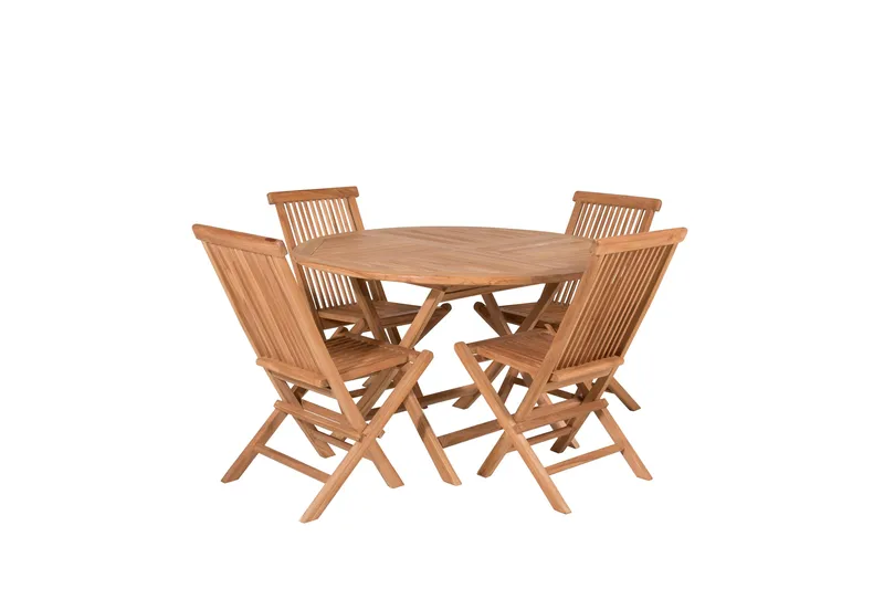 Kenya Spisegruppe Rund 120 cm + 4 Kenya Sammenleggbar Stol, Brun