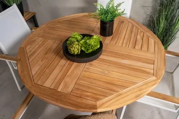 Kenya Spisegruppe Rund 120 cm + 4 Texas Stol - Hvit/Brun - Hagemøbler & utemiljø - Hagegruppe - Spisegrupper hage