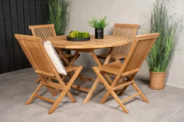 Kenya Spisegruppe Rund 120 cm + 4 Kenya Sammenleggbar Stol - Brun - Hagemøbler & utemiljø - Hagegruppe - Spisegrupper hage
