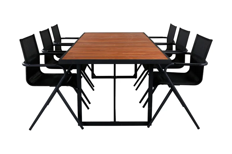 Khung Spisegruppe 200cm + 6 Alina Spisestoler, Svart/Natur