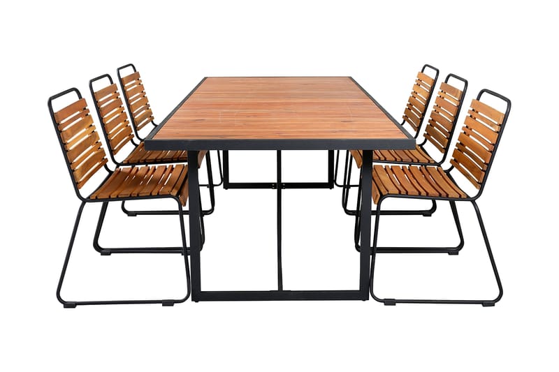 Khung Spisegruppe 200cm + 6 Bois Spisestoler, Brun/Hvit
