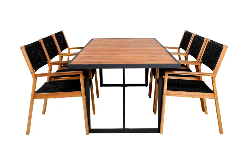 Khung Spisegruppe 200cm + 6 Little John Spisestoler, Svart