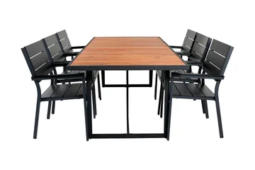 Khung Spisegruppe 200cm+6 Levels Stablebare Stoler - Svart/Brun - Hagemøbler & utemiljø - Hagegruppe - Spisegrupper hage