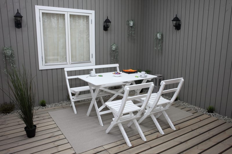 Larios Spisegruppe + 2 Sammenleggbare Stoler + Benk - Hvit - Hagemøbler & utemiljø - Hagegruppe - Spisegrupper hage