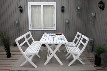 Larios Spisegruppe + 2 Sammenleggbare Stoler + Benk - Hvit - Hagemøbler & utemiljø - Hagegruppe - Spisegrupper hage