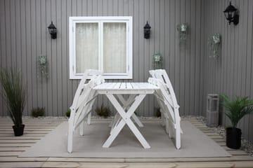 Larios Spisegruppe + 2 Sammenleggbare Stoler + Benk - Hvit - Hagemøbler & utemiljø - Hagegruppe - Spisegrupper hage