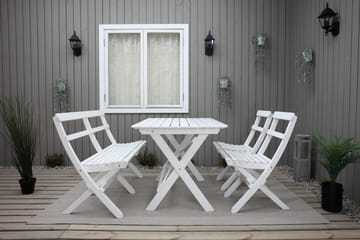 Larios Spisegruppe + 2 Sammenleggbare Stoler + Benk - Hvit - Hagemøbler & utemiljø - Hagegruppe - Spisegrupper hage
