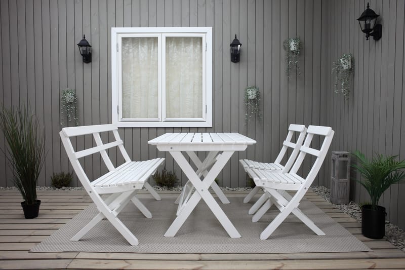 Larios Spisegruppe + 2 Sammenleggbare Stoler + Benk - Hvit - Hagemøbler & utemiljø - Hagegruppe - Spisegrupper hage