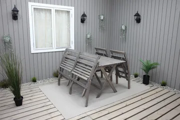 Larios Spisegruppe 76 cm + 2 Spisestoler + Benk - Grå - Hagemøbler & utemiljø - Hagegruppe - Spisegrupper hage