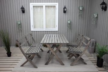 Larios Spisegruppe 76 cm + 2 Spisestoler + Benk - Grå - Hagemøbler & utemiljø - Hagegruppe - Spisegrupper hage