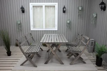 Larios Spisegruppe 76 cm + 2 Spisestoler + Benk - Grå - Hagemøbler & utemiljø - Hagegruppe - Spisegrupper hage