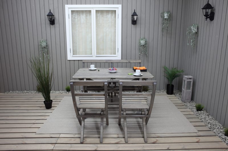 Larios Spisegruppe 76 cm + 2 Spisestoler + Benk - Grå - Hagemøbler & utemiljø - Hagegruppe - Spisegrupper hage