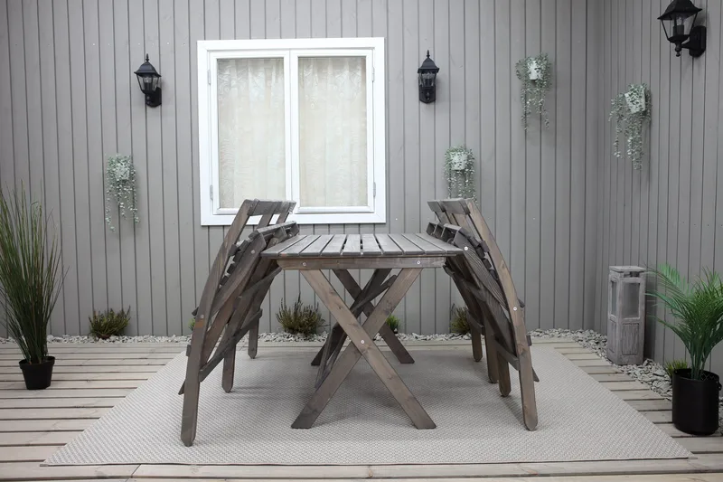Larios Spisegruppe 76 cm + 2 Spisestoler + Benk - Grå - Hagemøbler & utemiljø - Hagegruppe - Spisegrupper hage